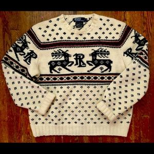 Vintage Polo Ralph Lauren Men’s Deer Sweater sz XL Rare Hand Knit